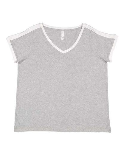 Women's Curvy Retro Ringer Premium Jersey V-Neck Tee
