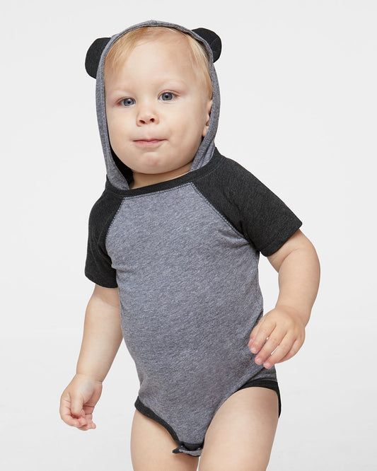 Rabbit Skins Fine Jersey Infant Short Sleeve Raglan Bodysuit with Hood & Ears - 4417