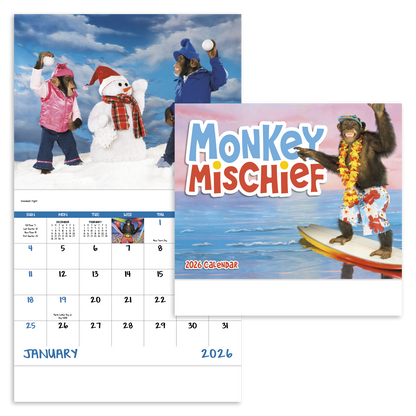 Good Value Monkey Mischief  Stapled Calendar-7233