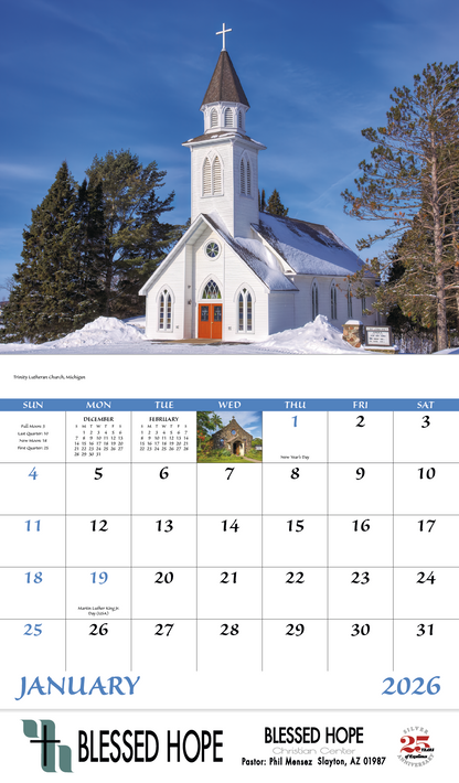 Good Value Scenic Churches  Stapled Calendar-7245