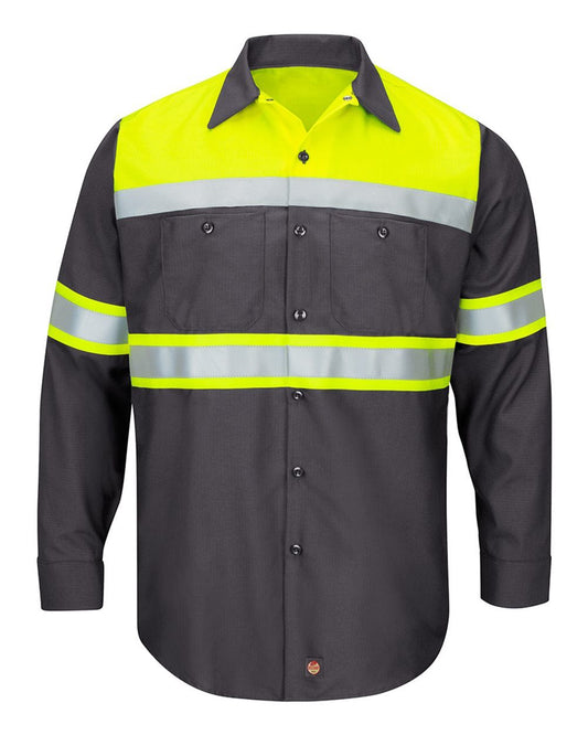 Red Kap Hi-Visibility Colorblock Ripstop Long Sleeve Work Shirt - Tall Sizes - SY70T