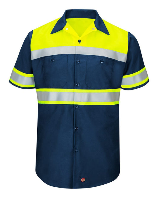 Red Kap Hi-Visibility Colorblock Ripstop Short Sleeve Work Shirt - SY80