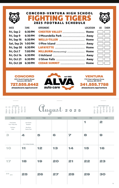 Skinner  Kennedy Sports Schedule Calendar-800-E