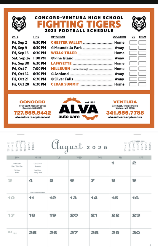 Skinner  Kennedy Sports Schedule Calendar-800-E