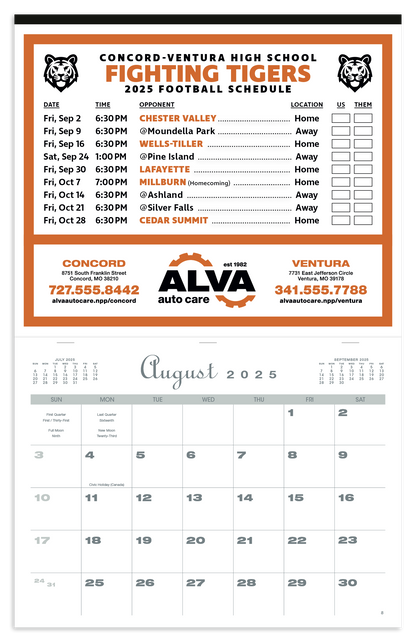 Skinner  Kennedy Sports Schedule Calendar-800-E