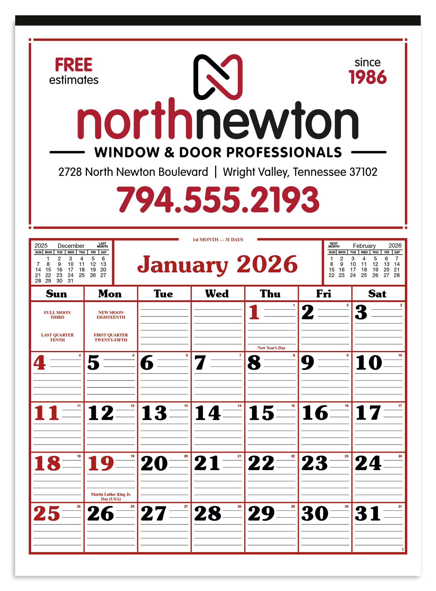 Skinner  Kennedy Commercial 12Sheet Calendar-86-E
