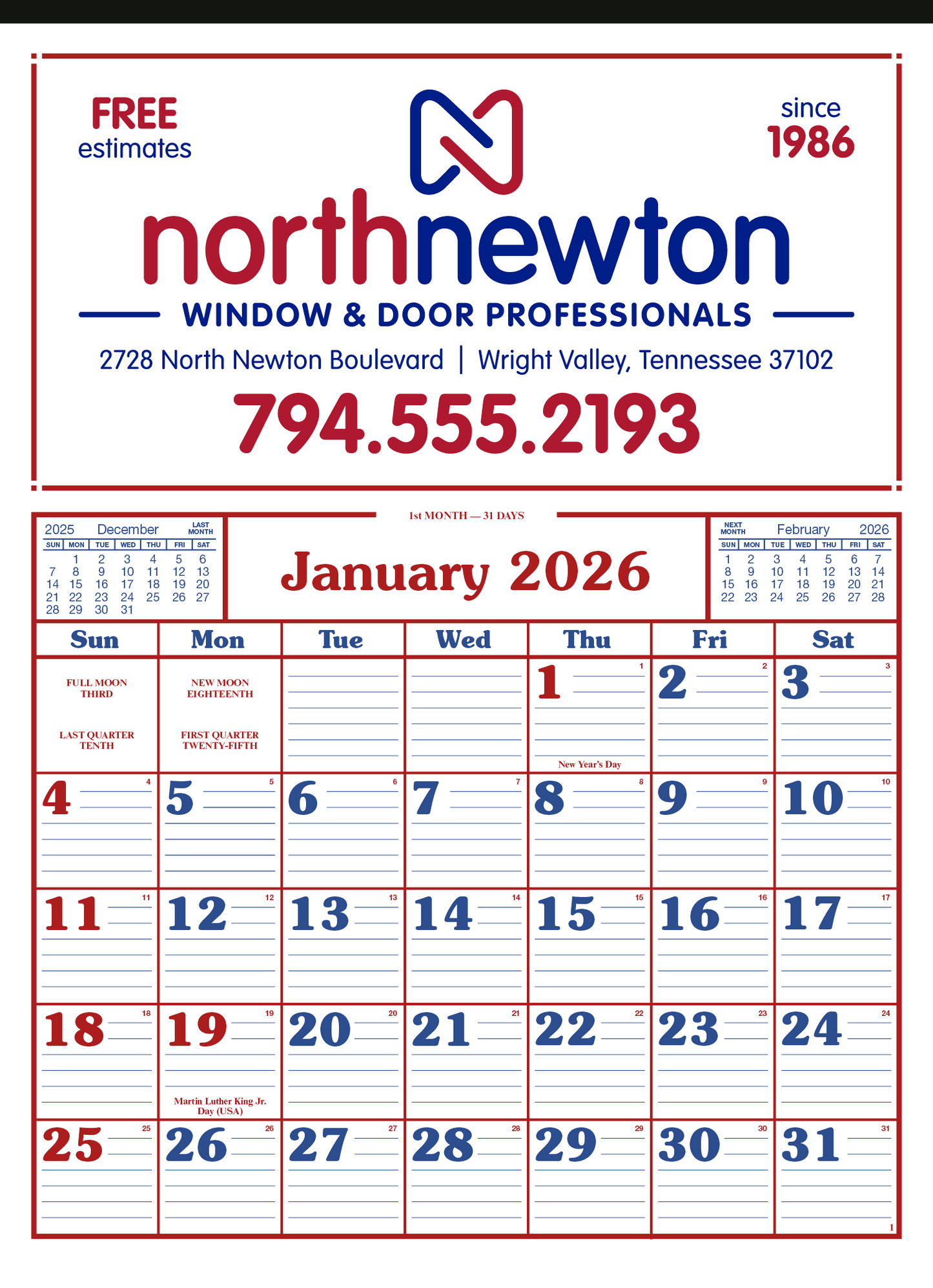 Skinner  Kennedy Commercial 12Sheet Calendar-86-E