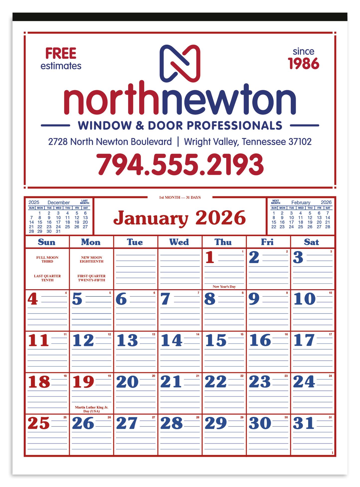 Skinner  Kennedy Commercial 12Sheet Calendar-86-E