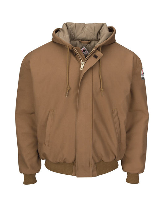 Bulwark Insulated Brown Duck Hooded Jacket with Knit Trim - JLH6