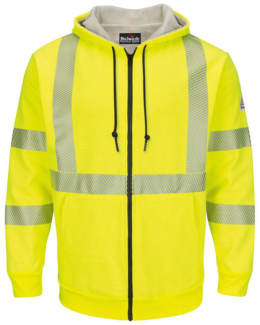 Bulwark Hi-Visibility Zip-Front Hooded Fleece Sweatshirt with Waffle Lining - Tall Sizes - SMZ4HVT