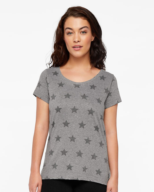 Code Five Women's Star Print Scoop Neck Tee - 3629