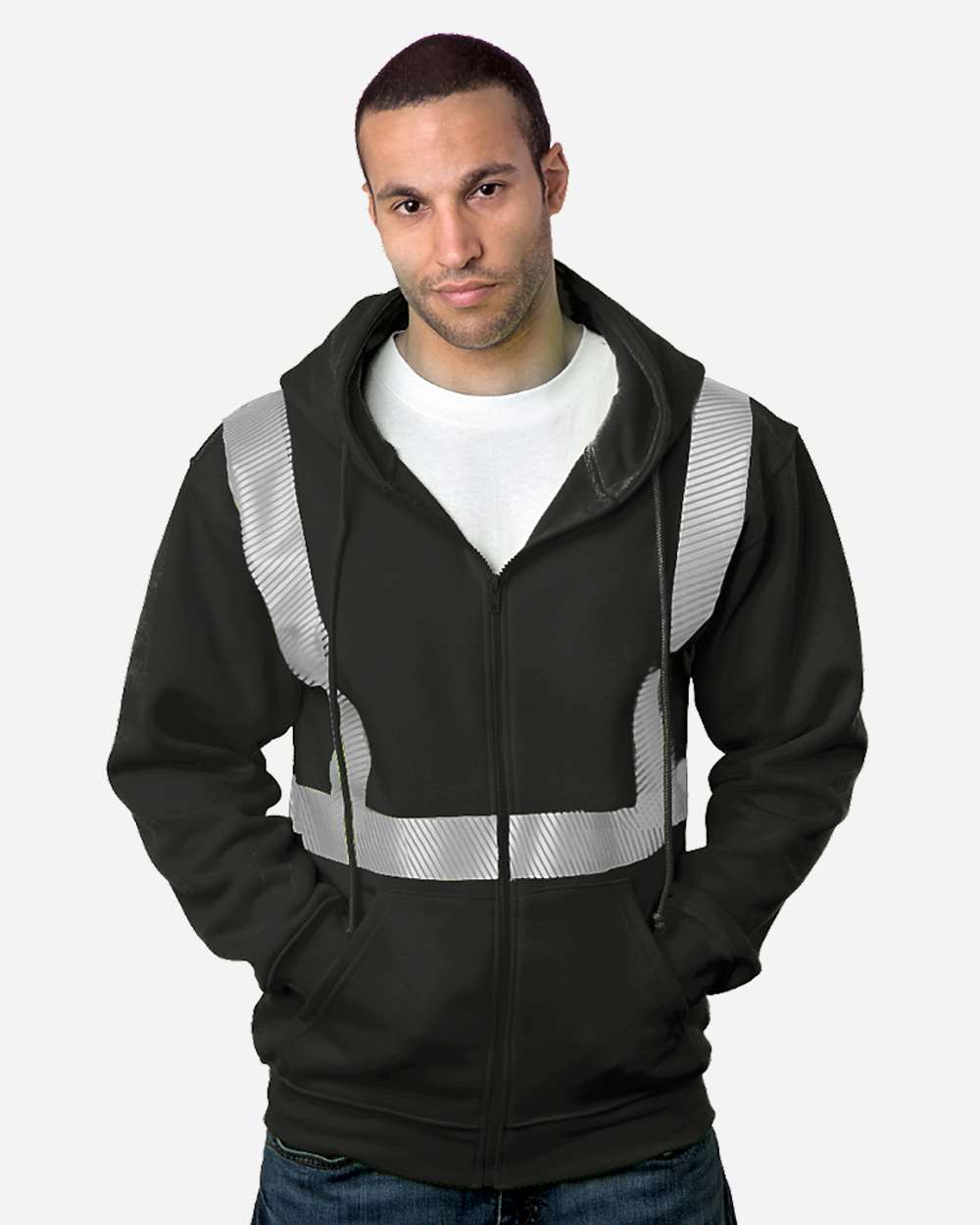 USA-Made Hi-Visibility Full-Zip Hooded Sweatshirt - Segmented Tape