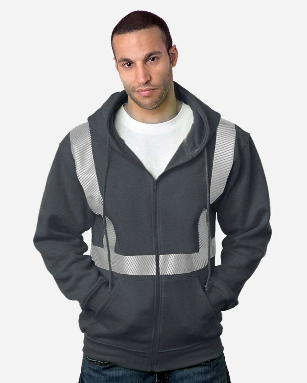 USA-Made Hi-Visibility Full-Zip Hooded Sweatshirt - Segmented Tape