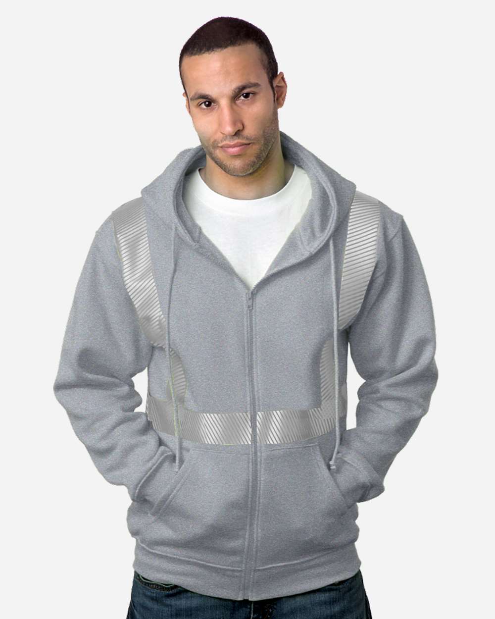 USA-Made Hi-Visibility Full-Zip Hooded Sweatshirt - Segmented Tape