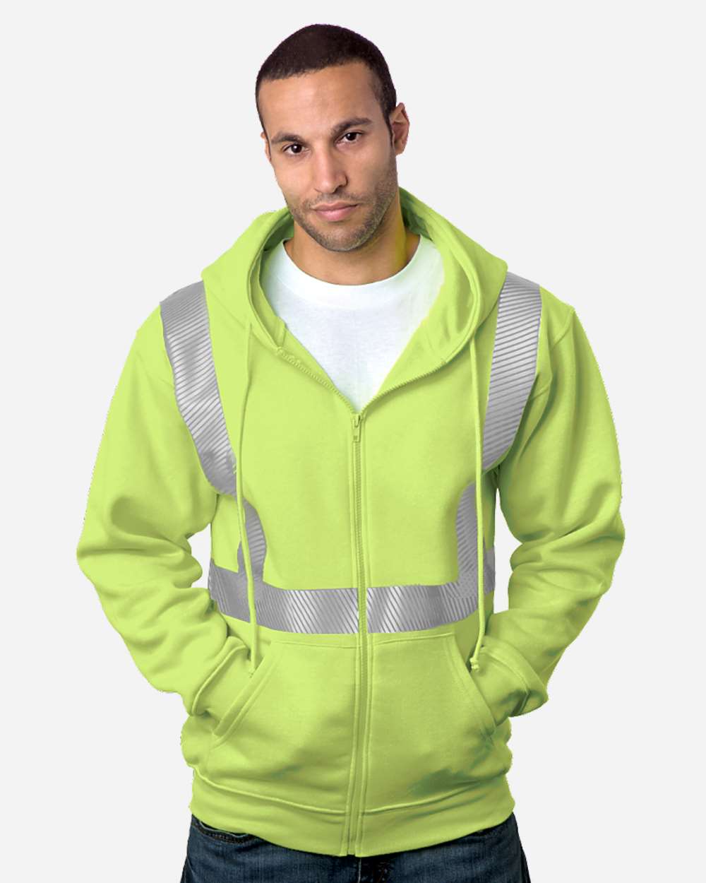USA-Made Hi-Visibility Full-Zip Hooded Sweatshirt - Segmented Tape