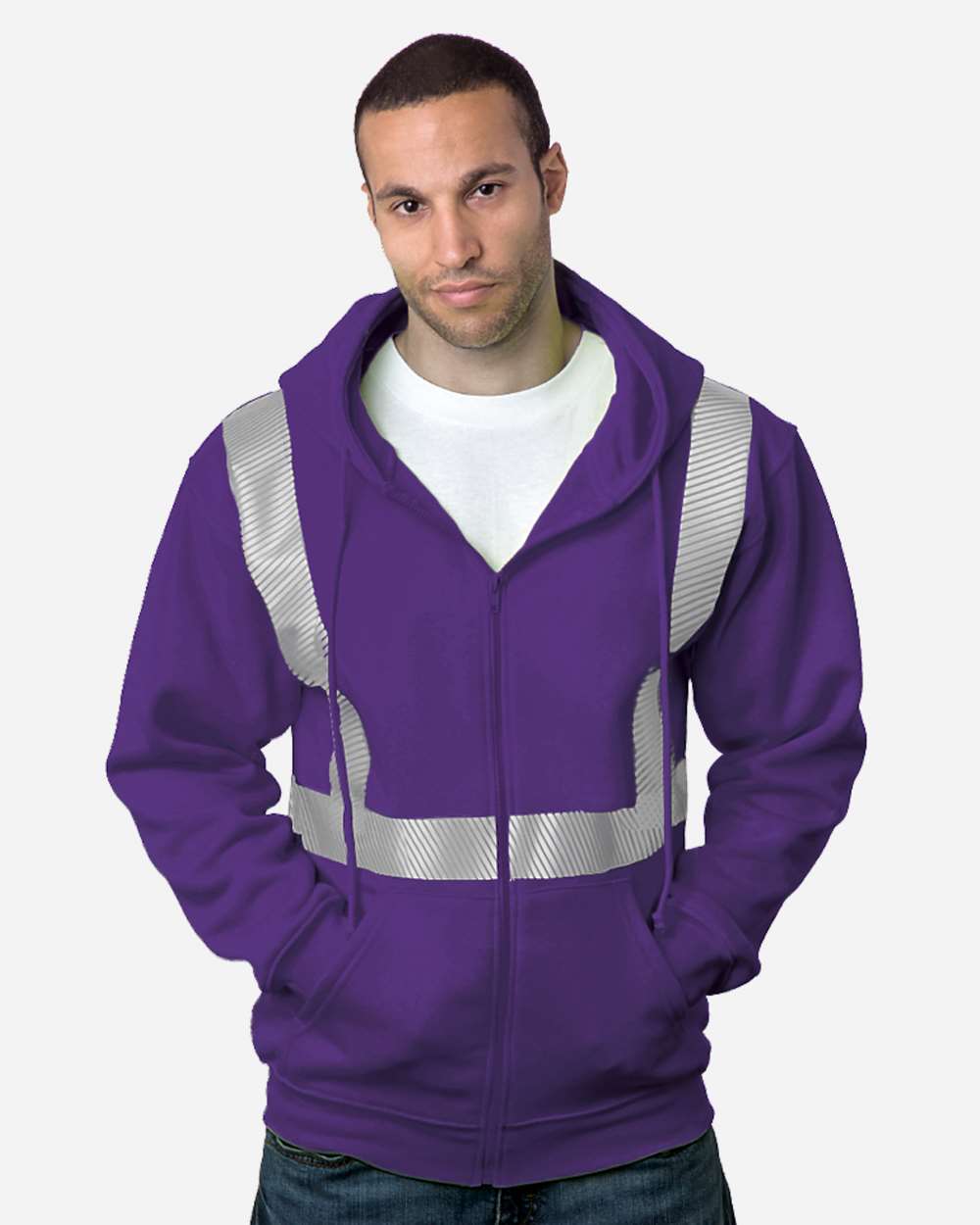 USA-Made Hi-Visibility Full-Zip Hooded Sweatshirt - Segmented Tape