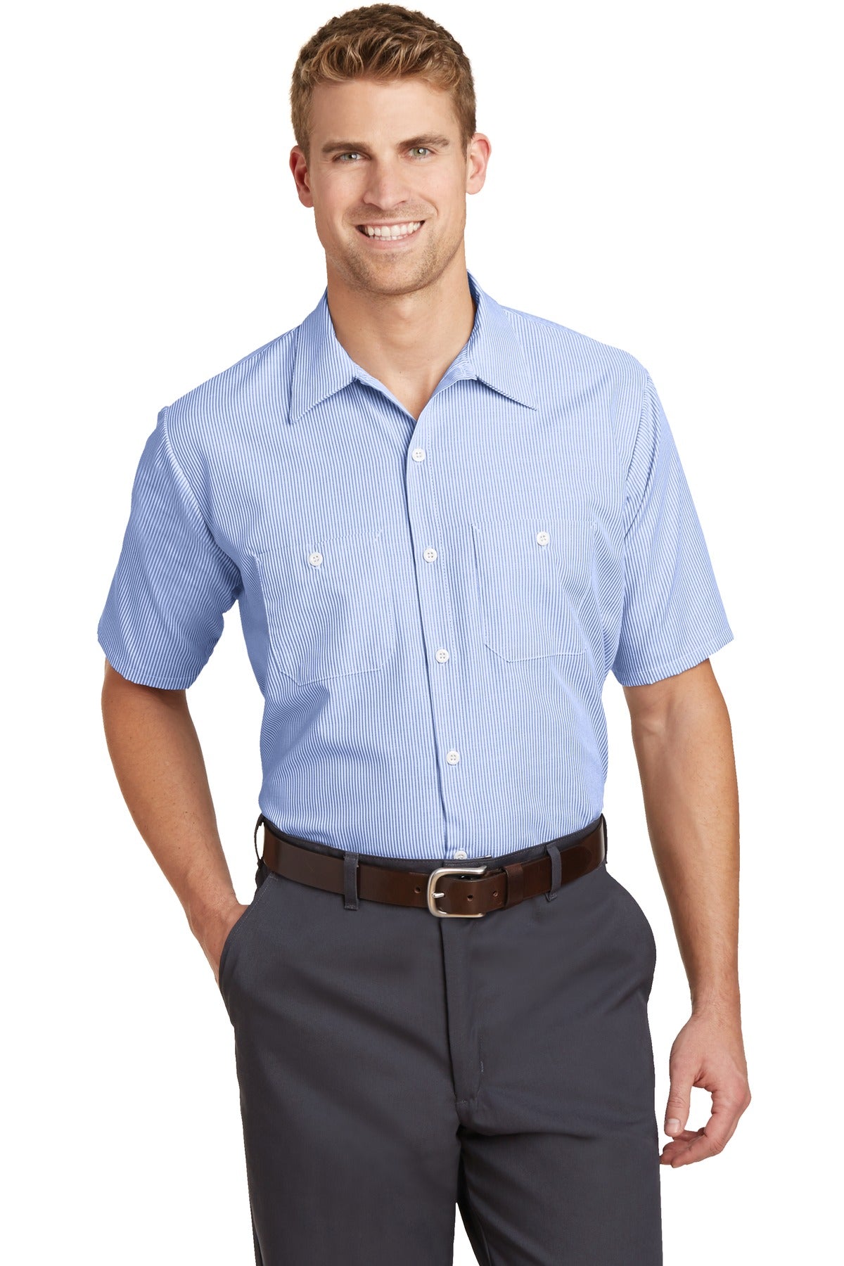 Red Kap? Short Sleeve Striped Industrial Work Shirt.  C