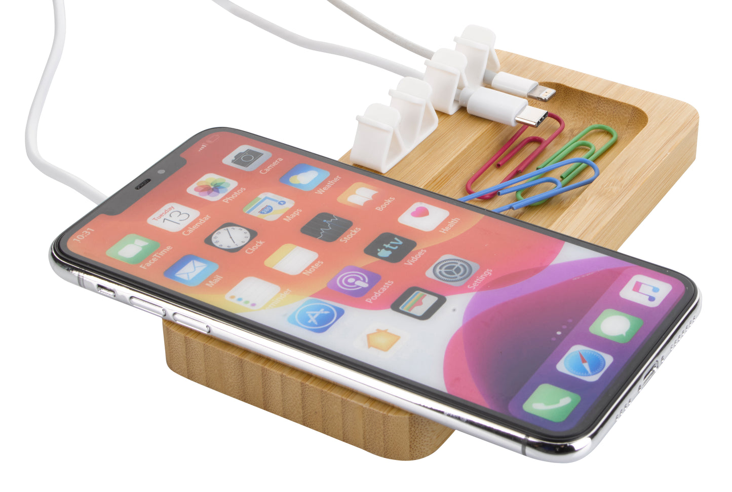 Bamboo 10W Wireless Charging Pad with Cable Organizer-CTEK065