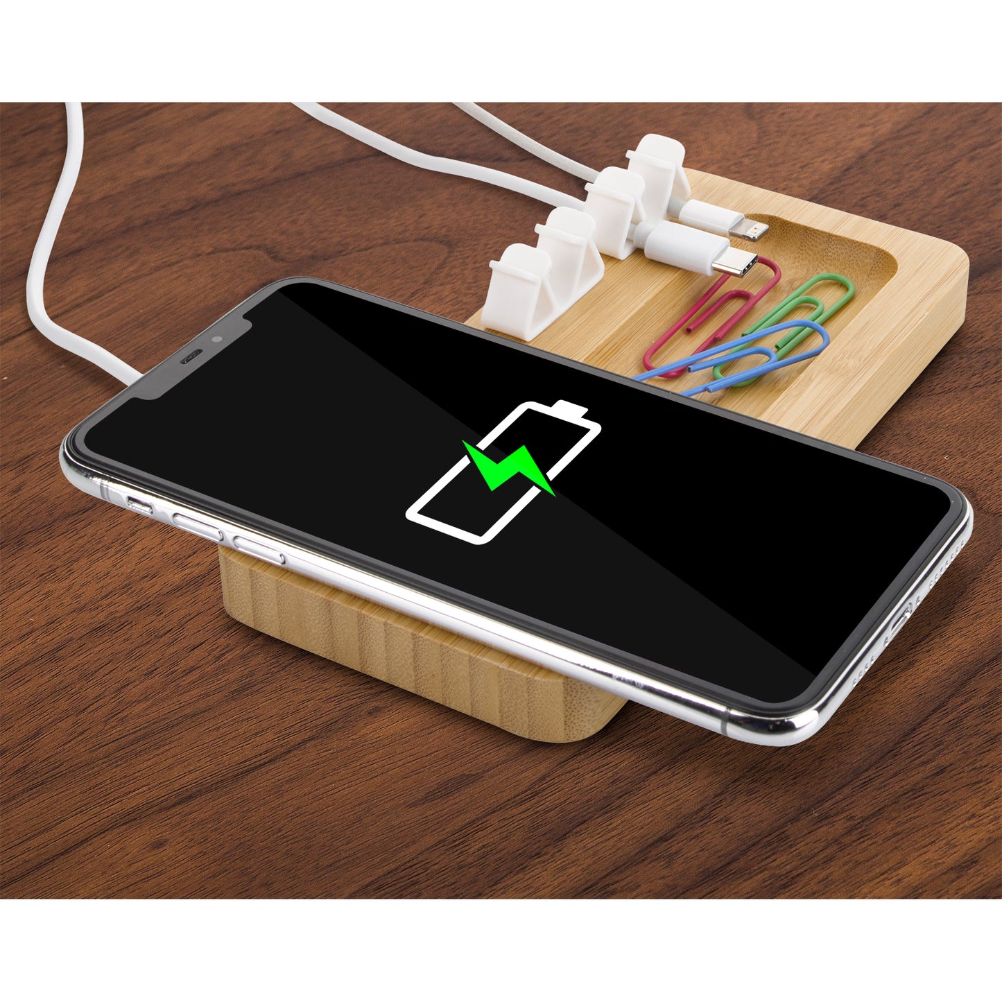Bamboo 10W Wireless Charging Pad with Cable Organizer-CTEK065