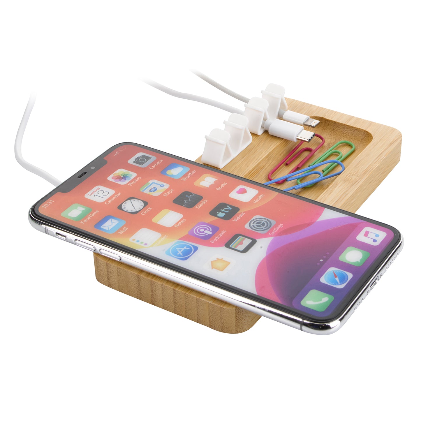 Bamboo 10W Wireless Charging Pad with Cable Organizer-CTEK065