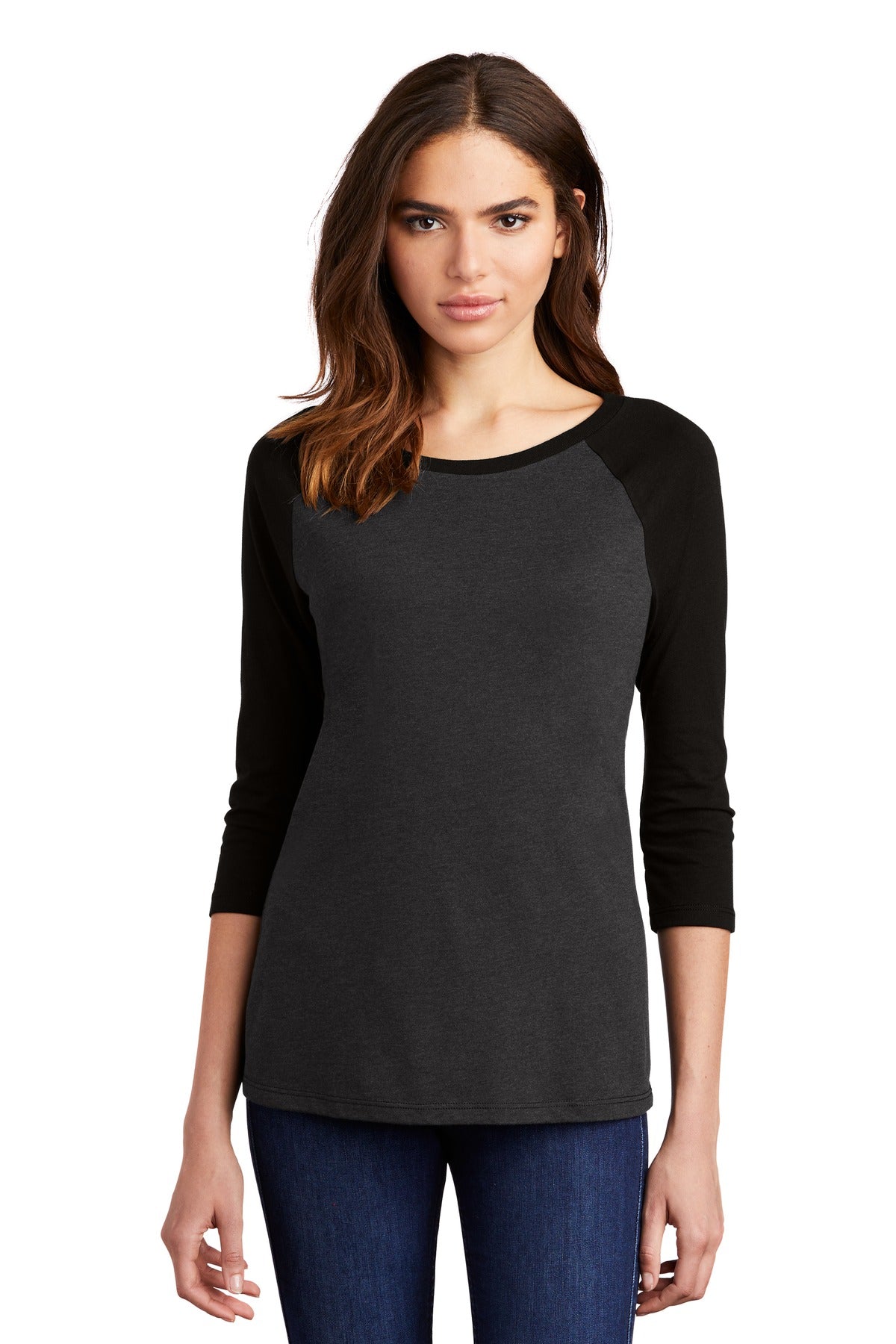 District? Women's Perfect Tri? 3/4-Sleeve Raglan. DM136