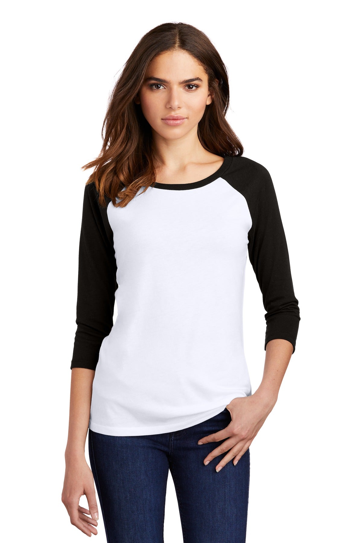 District? Women's Perfect Tri? 3/4-Sleeve Raglan. DM136