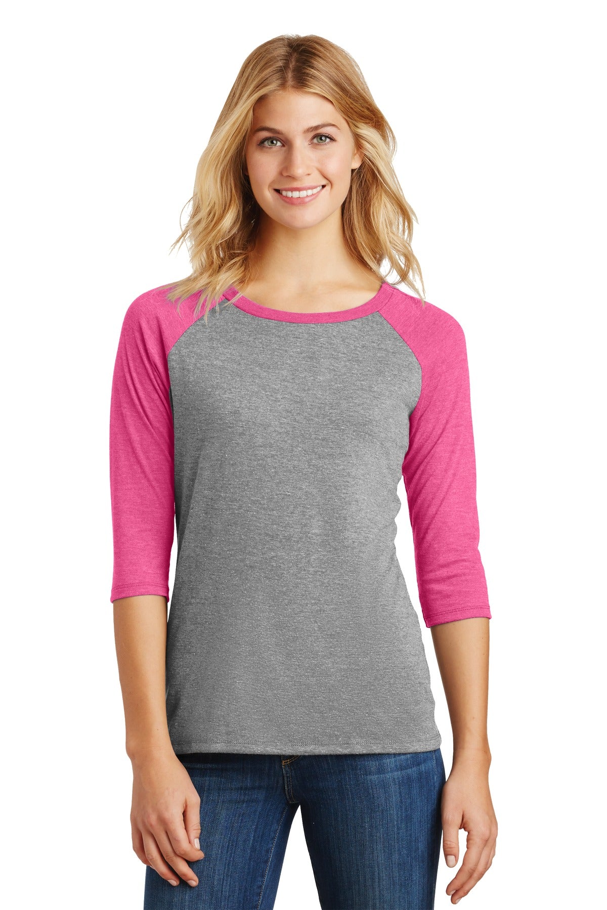 District? Women's Perfect Tri? 3/4-Sleeve Raglan. DM136