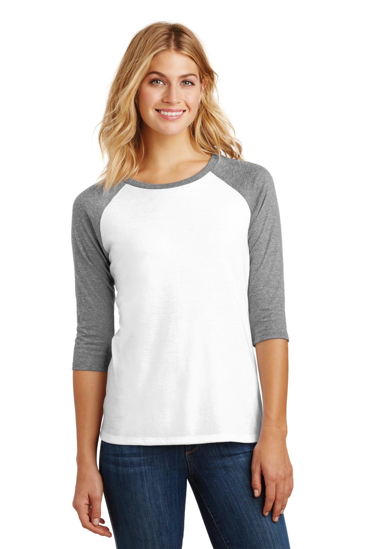 District? Women's Perfect Tri? 3/4-Sleeve Raglan. DM136