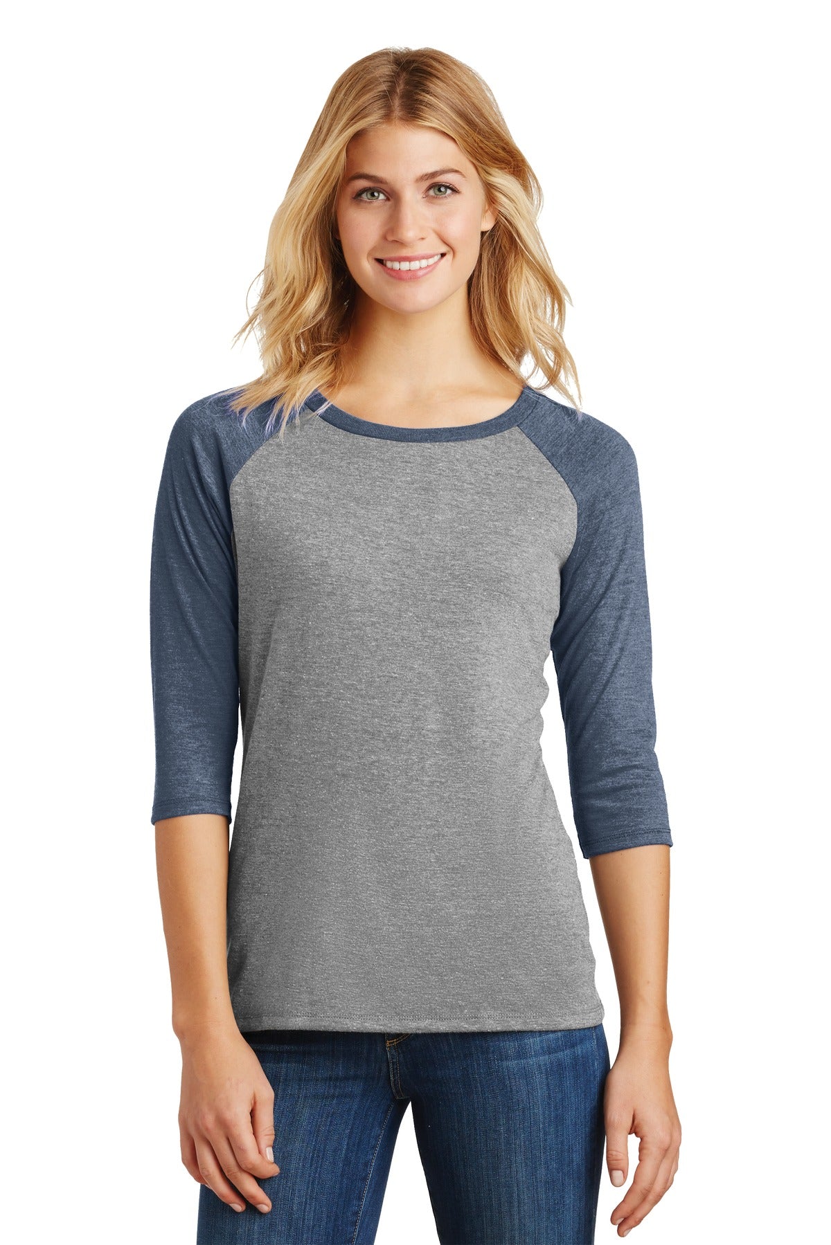 District? Women's Perfect Tri? 3/4-Sleeve Raglan. DM136