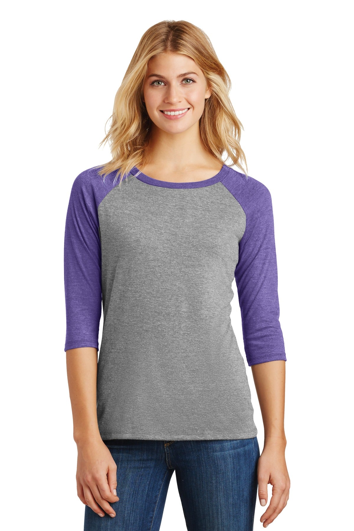 District? Women's Perfect Tri? 3/4-Sleeve Raglan. DM136
