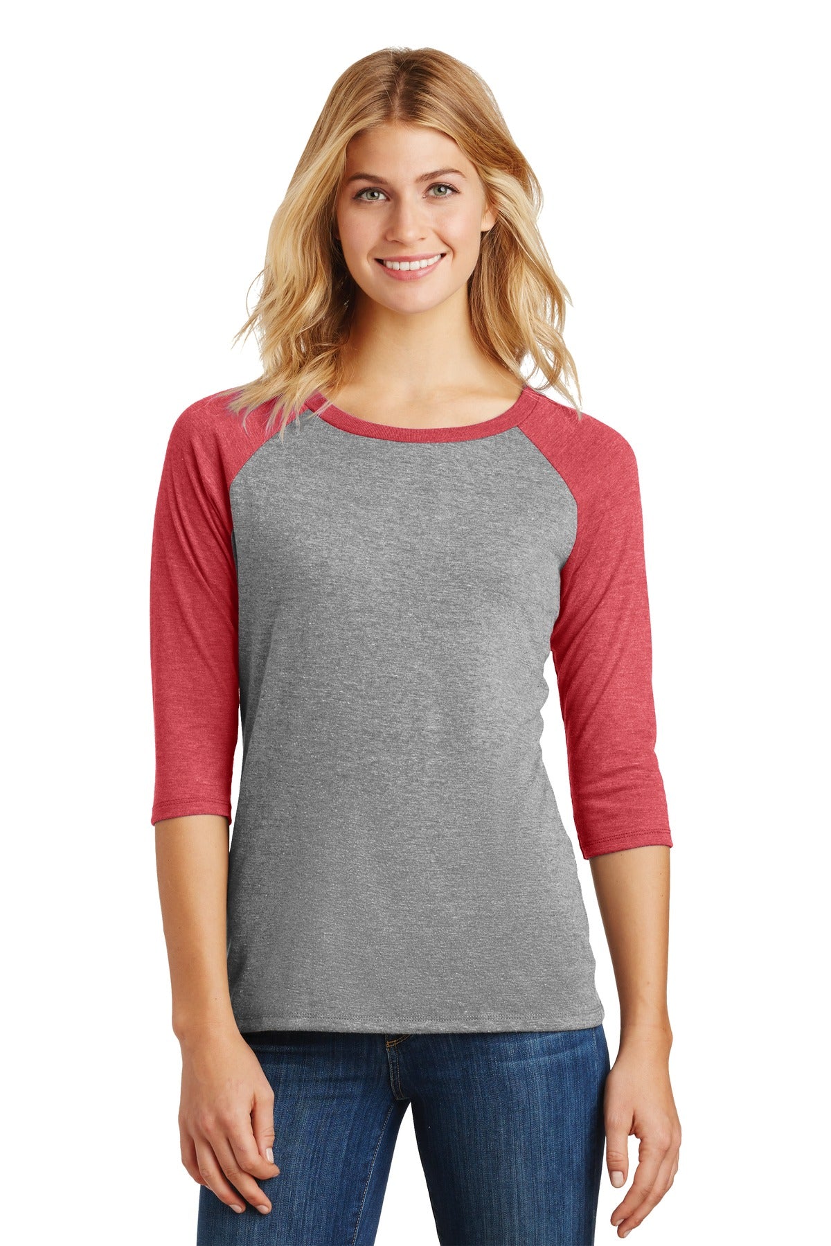 District? Women's Perfect Tri? 3/4-Sleeve Raglan. DM136
