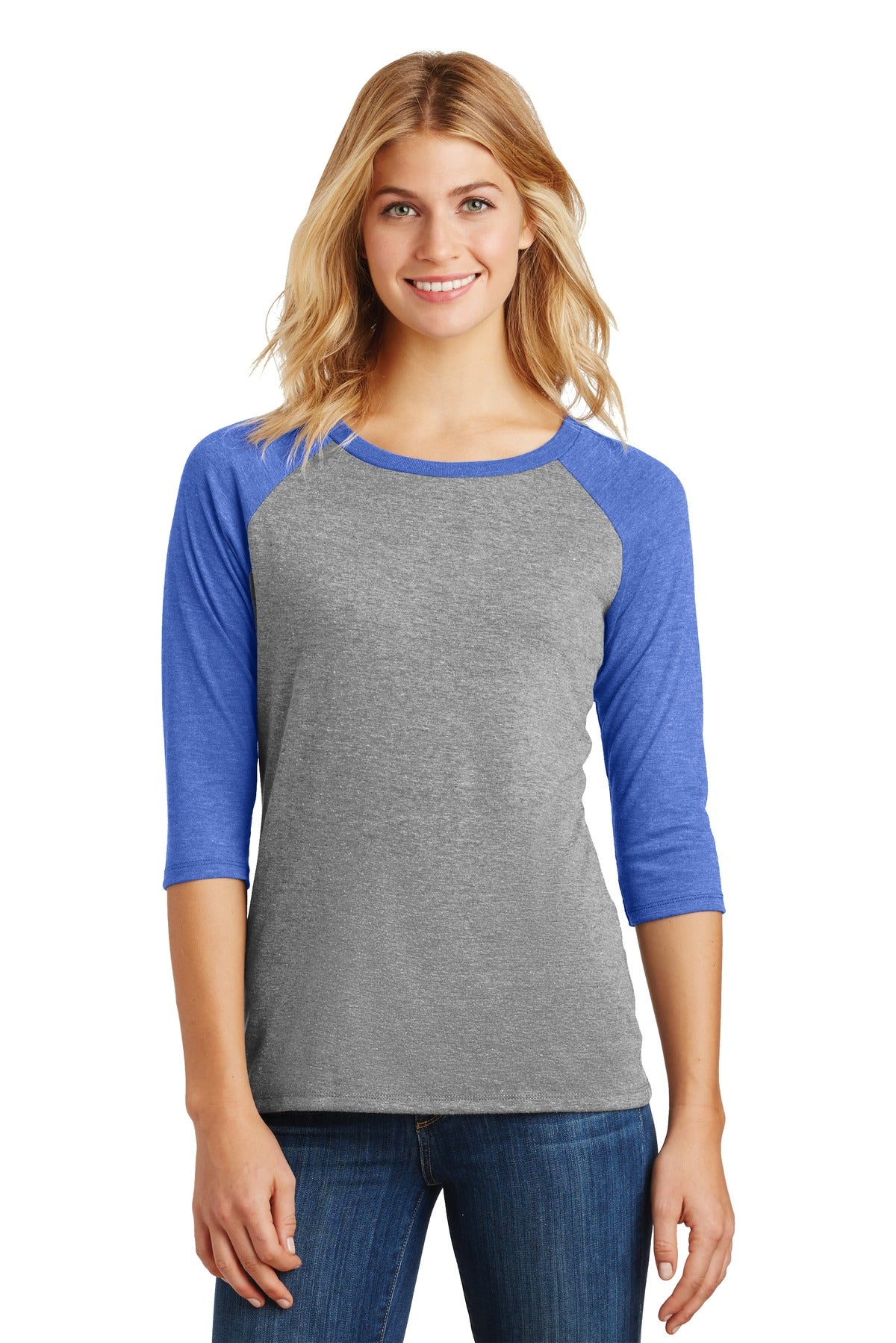 District? Women's Perfect Tri? 3/4-Sleeve Raglan. DM136