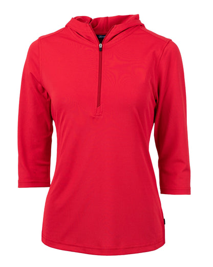 Cutter & Buck Virtue Recycled Featherlight Pique Womens Half Zip Hooded Pullover