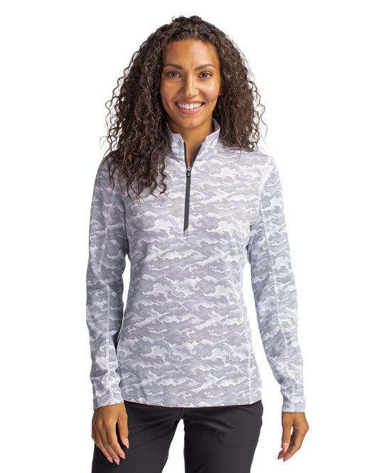 Cutter & Buck Traverse Stretch Eco Camo Print Quarter Zip Womens Pullover - LCK00155