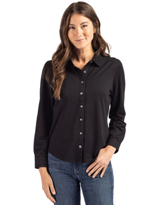 Cutter & Buck Advantage Tri-Blend Eco Soft Pique Long Sleeve Knitted Womens Button Up - LCK00188