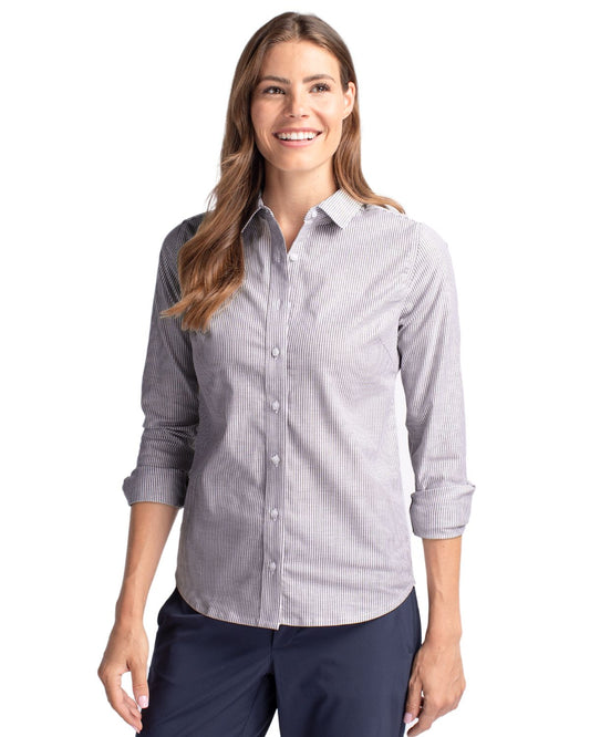 Cutter & Buck Stretch Oxford Stripe Womens Long Sleeve Dress Shirt - LCW00004