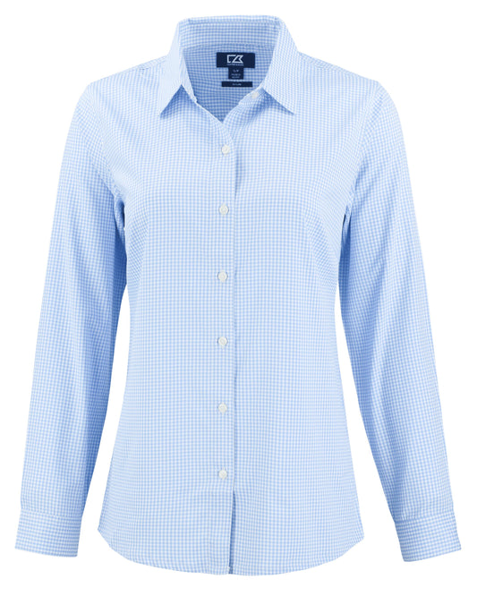 Cutter & Buck Skyline Recycled Gingham Womens Long Sleeve Spread Collar Dress Shirt