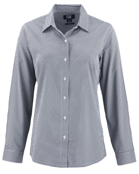 Cutter & Buck Skyline Recycled Gingham Womens Long Sleeve Spread Collar Dress Shirt