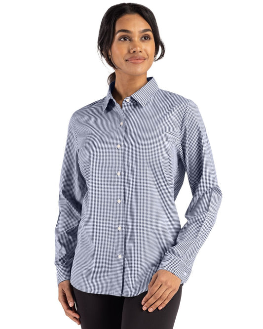 Cutter & Buck Skyline Epic Confidence Recycled Gingham Womens Long Sleeve Dress Shirt  - LCW00020