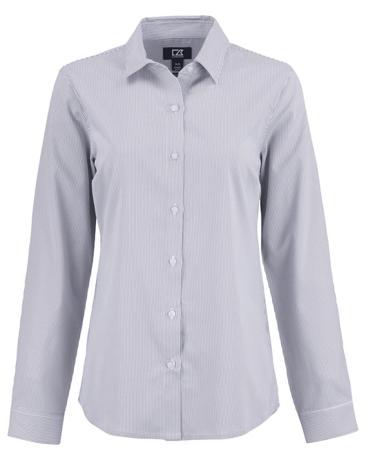Cutter & Buck Skyline Recycled Pinstripe Womens Long Sleeve Spread Collar Dress Shirt