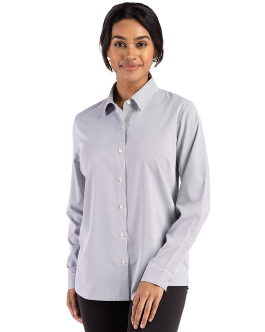 Cutter & Buck Skyline Epic Confidence Recycled Pinstripe Womens Long Sleeve Dress Shirt  - LCW00021