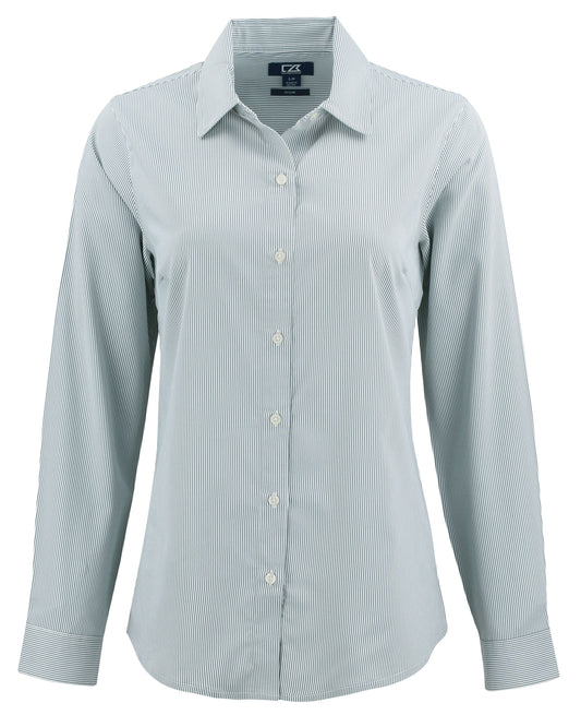 Cutter & Buck Skyline Recycled Pinstripe Womens Long Sleeve Spread Collar Dress Shirt