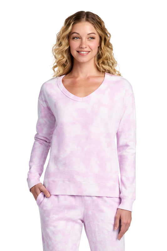 Port & Co™ Women's Beach Wash® Cloud Tie-Dye V-Neck Sweatshirt