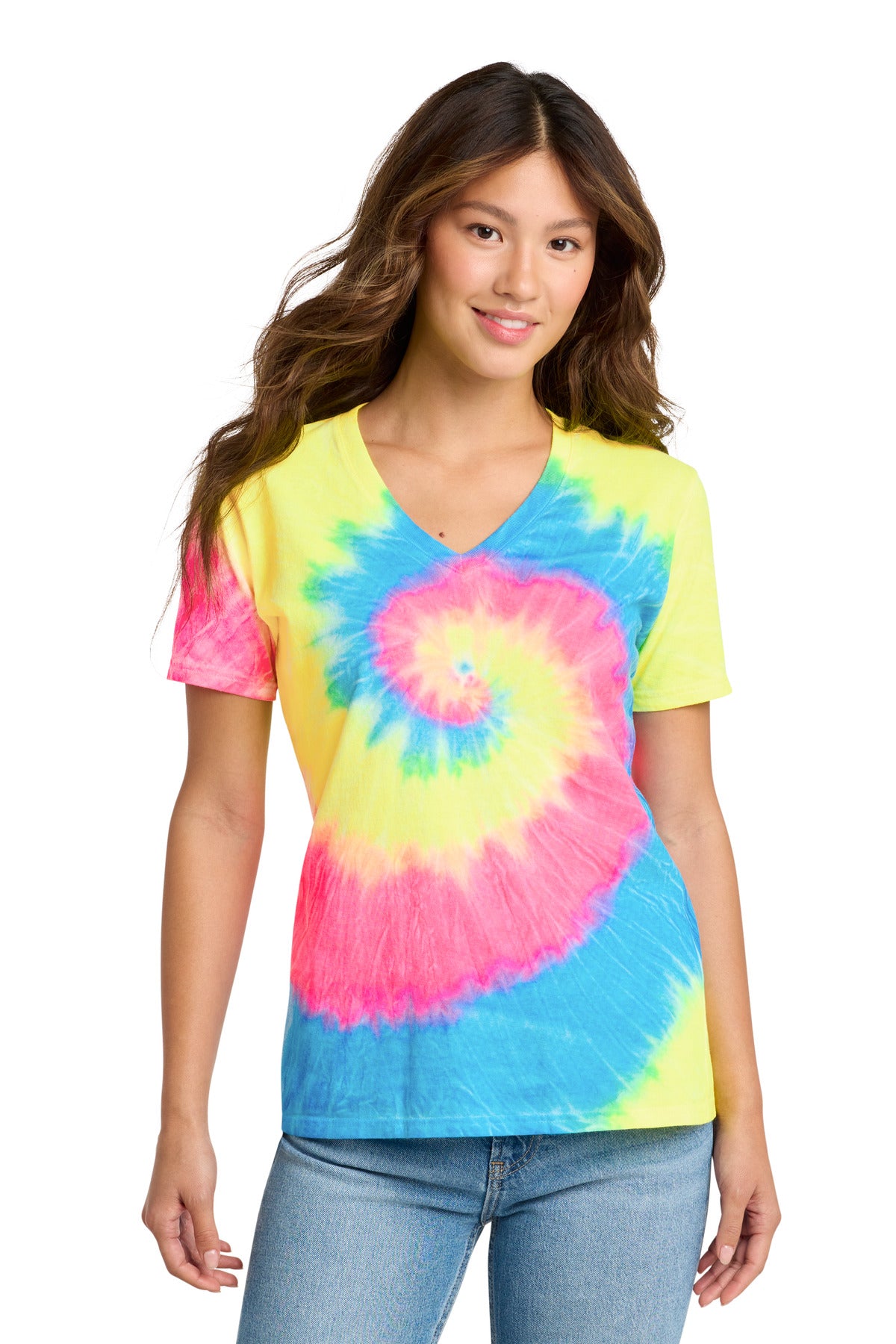 Port & Co™ Women's Tie-Dye V-Neck Tee