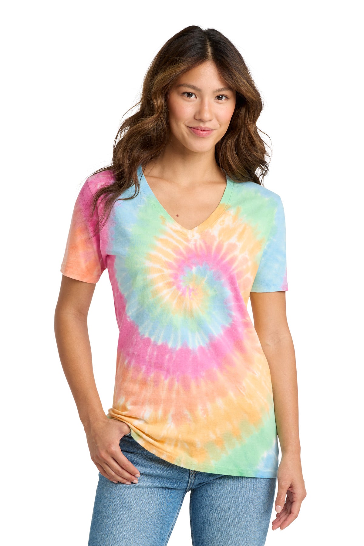 Port & Co™ Women's Tie-Dye V-Neck Tee