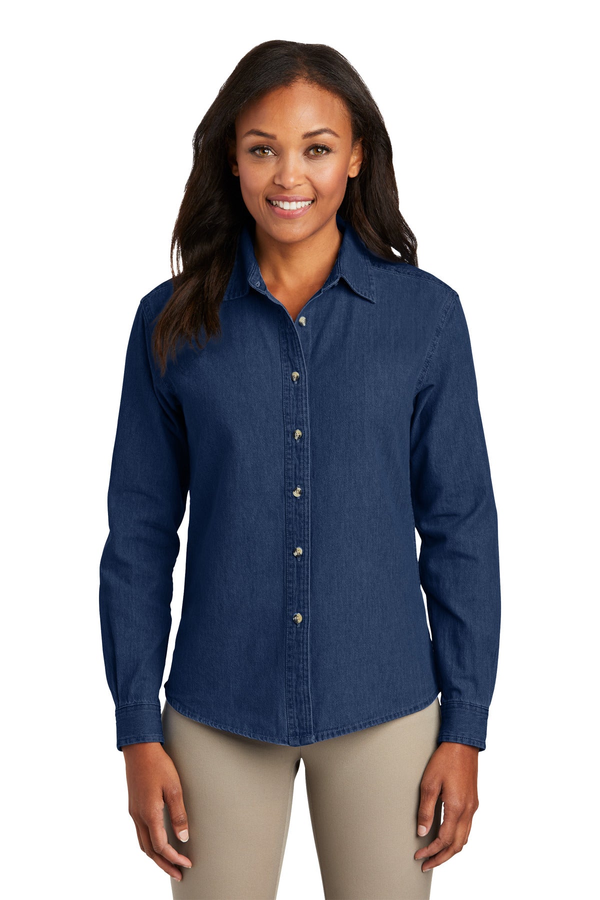 Port & Company? Women's Long Sleeve Value Denim Shirt.