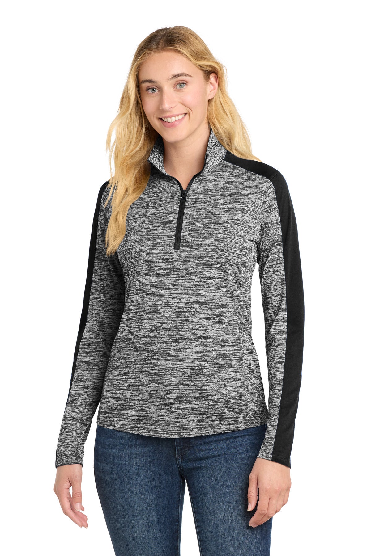 Sport-Tek® Women's PosiCharge® Electric Heather Colorblock 1/4-Zip Pullover
