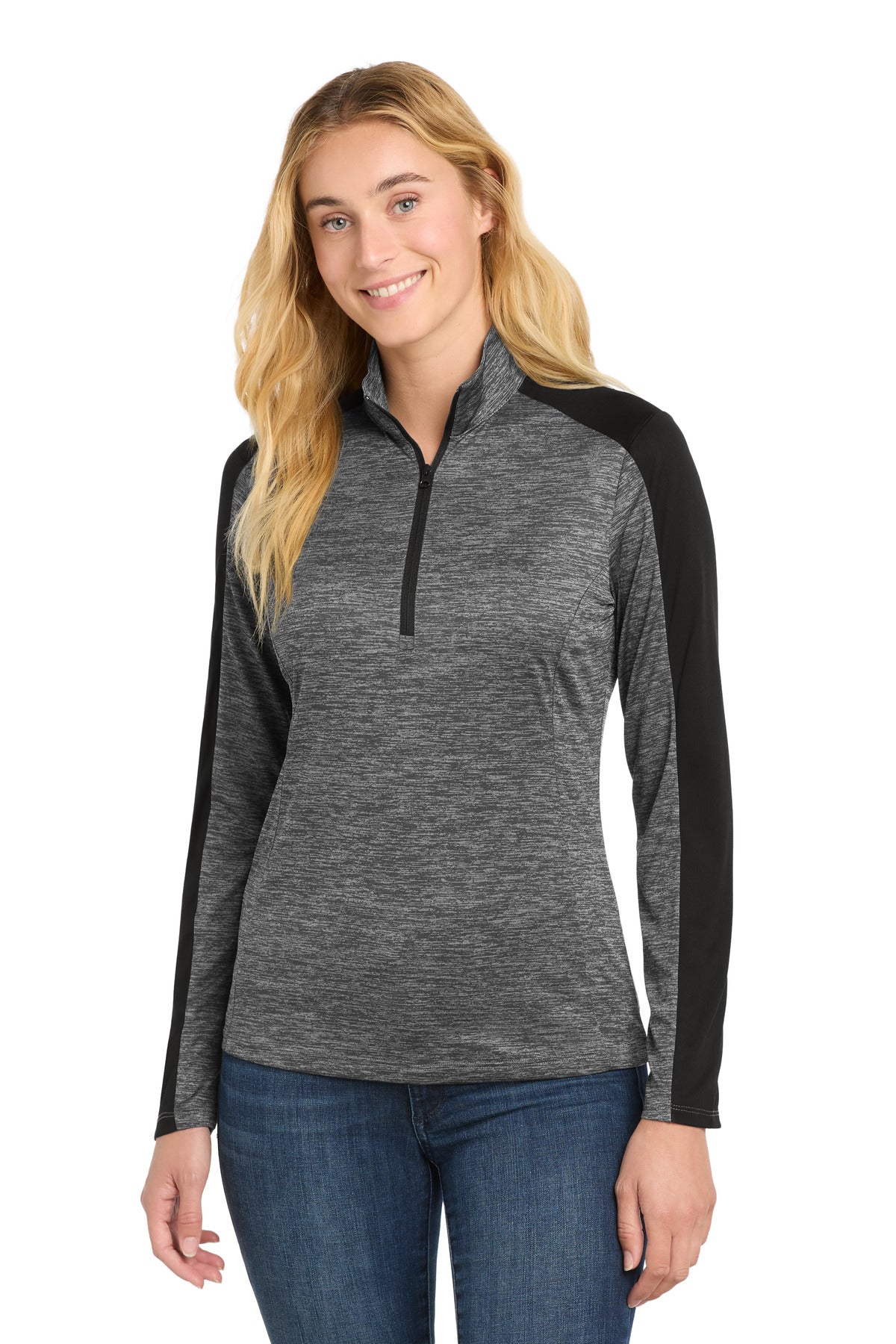 Sport-Tek® Women's PosiCharge® Electric Heather Colorblock 1/4-Zip Pullover
