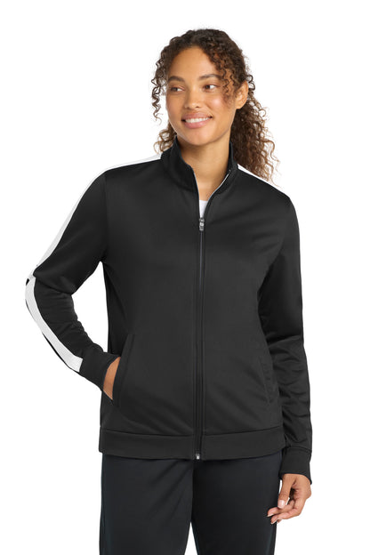 Sport-Tek ® Ladies Tricot Sleeve Stripe Track Jacket