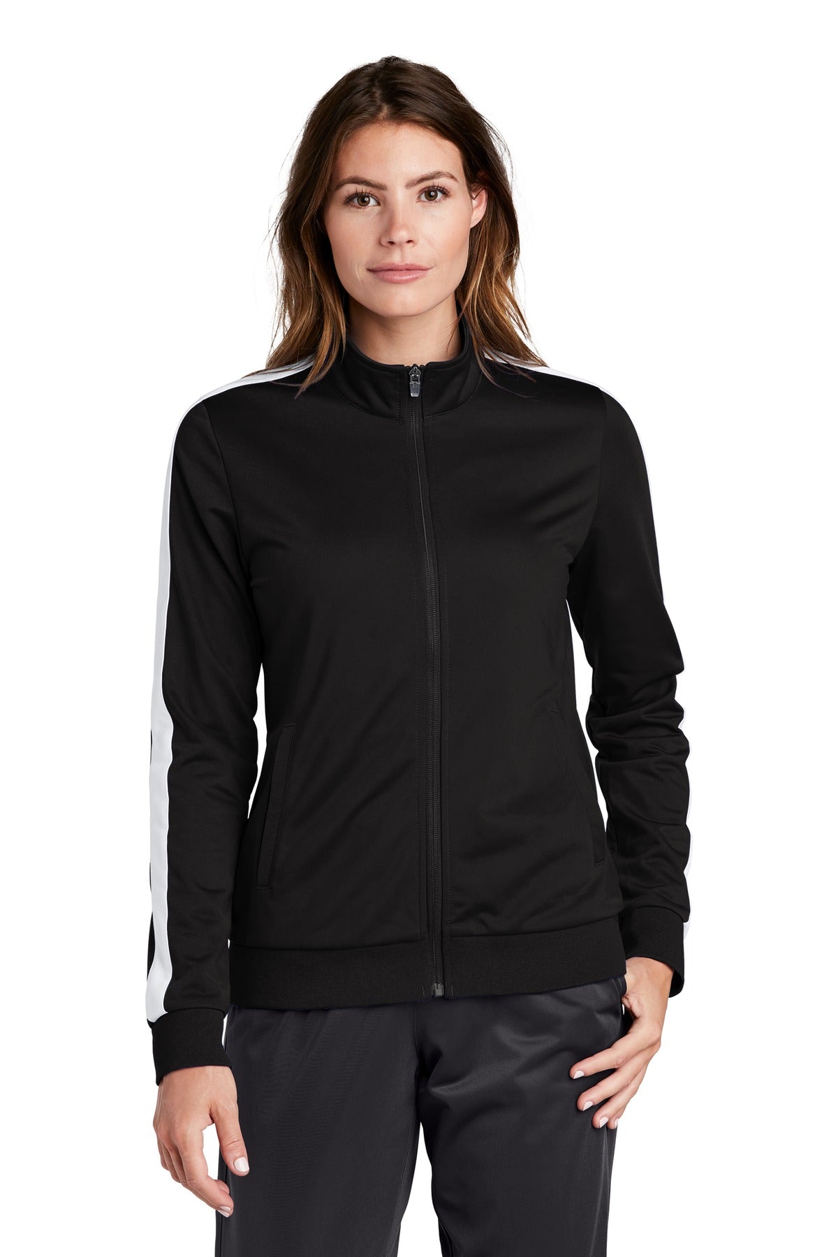 Sport-Tek ? Ladies Tricot Sleeve Stripe Track Jacket. L